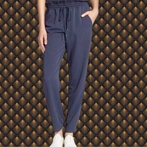 Vince Navy Blue 100% Silk Drawstring Waist Tapered Slim Leg Tuxedo Stripe Pants